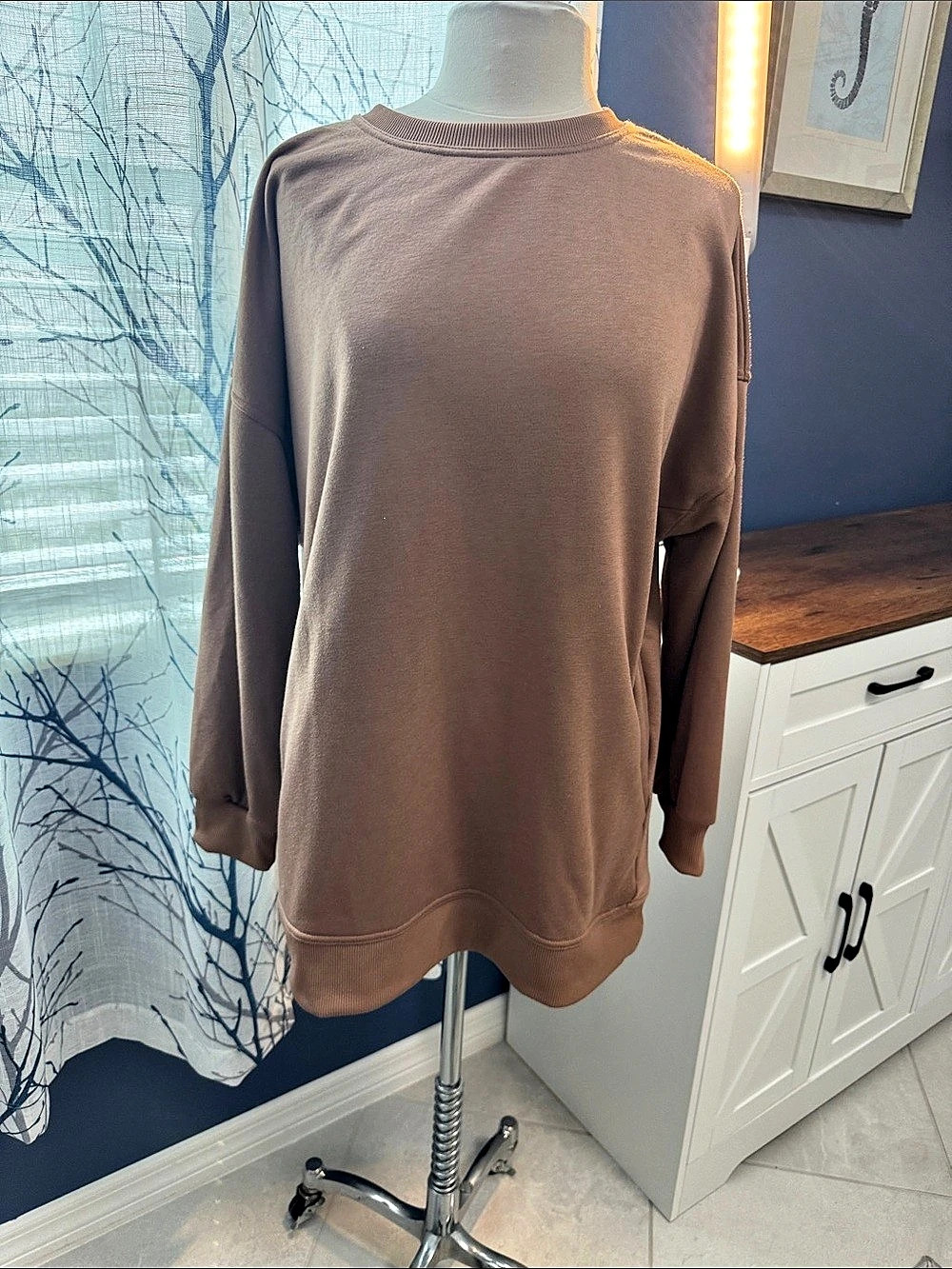 Halara Round Neck Long Sleeve Pocket Oversize Fleece Casual Sweatshirt Brown